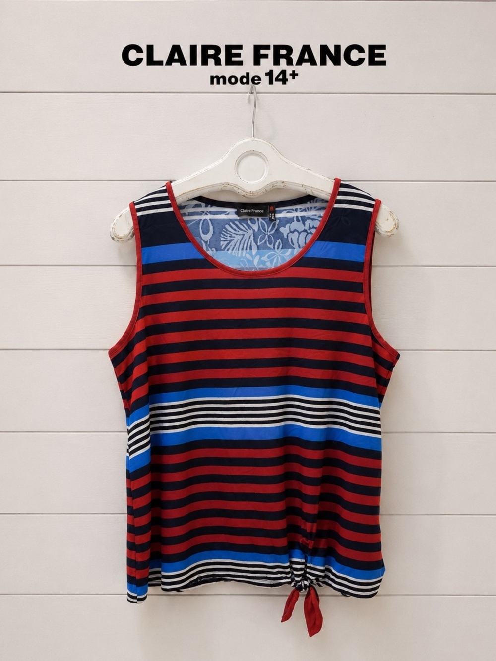 CLAIRE FRANCE Red Blue Striped Sleeveless Top Size 2X